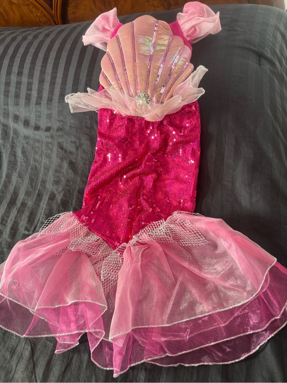 Girls Pink Sequin Mermaid Dress-Up Costume with Shell Accent